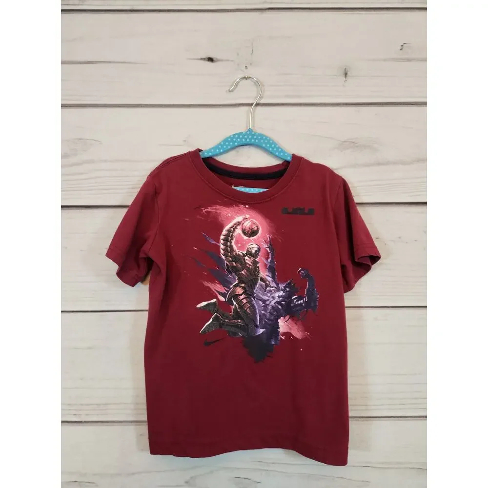 Nike Dri Fit Youth Burgundy‎ Crew Neck Lebron James Short Sleeve T-Shirts Sz 6